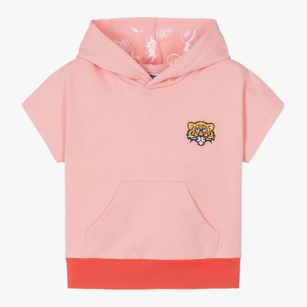 KENZO KIDS-Girls Pink Cotton Short-Sleeved Hoodie | Childrensalon Outlet