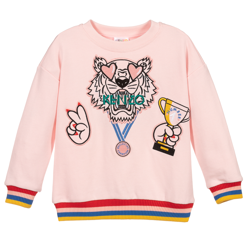 KENZO KIDS - Girls Pink Cotton Sweatshirt | Childrensalon