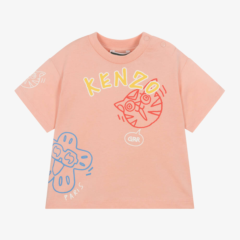 Girls Pink Cotton Tiger Boke T Shirt