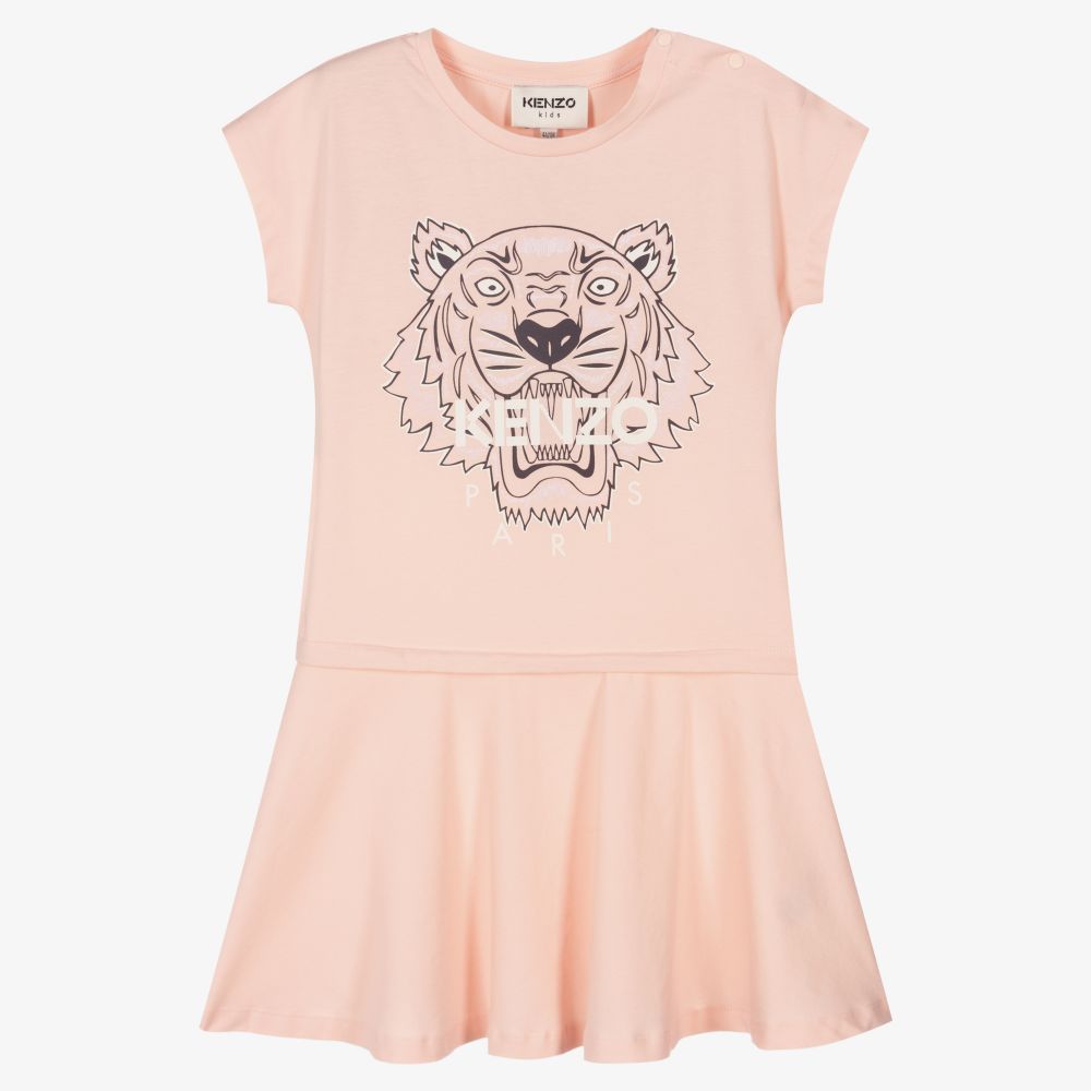 KENZO KIDS - Розовое хлопковое платье с тигром для девочек | Childrensalon