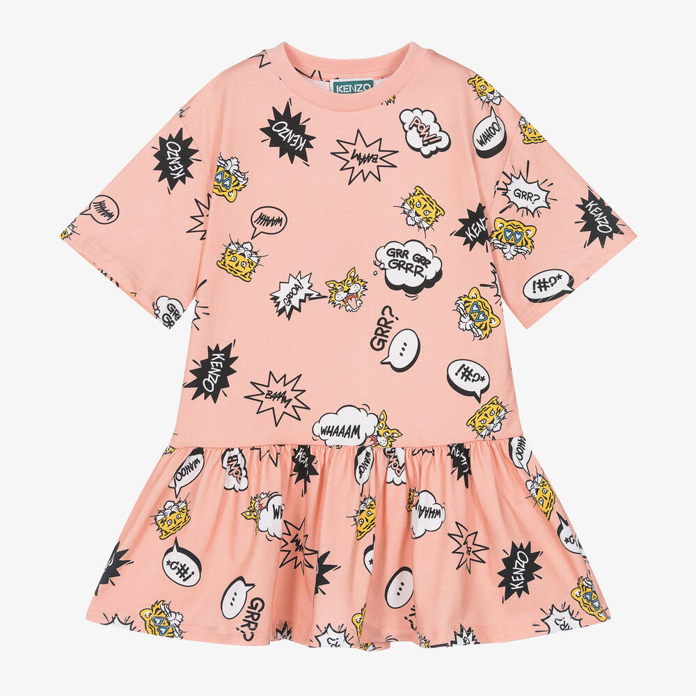 KENZO KIDS-Girls Pink Cotton Tiger Graphic Dress | Childrensalon Outlet
