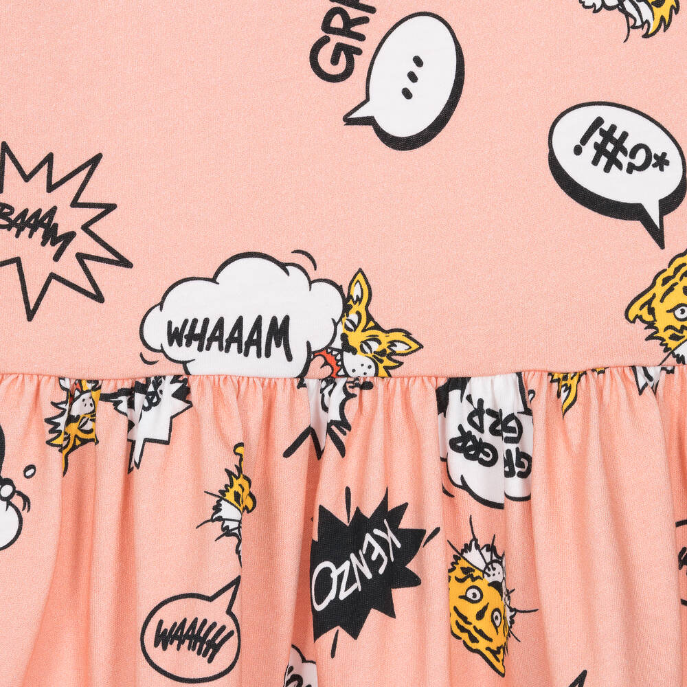 KENZO KIDS-Girls Pink Cotton Tiger Graphic Dress | Childrensalon Outlet