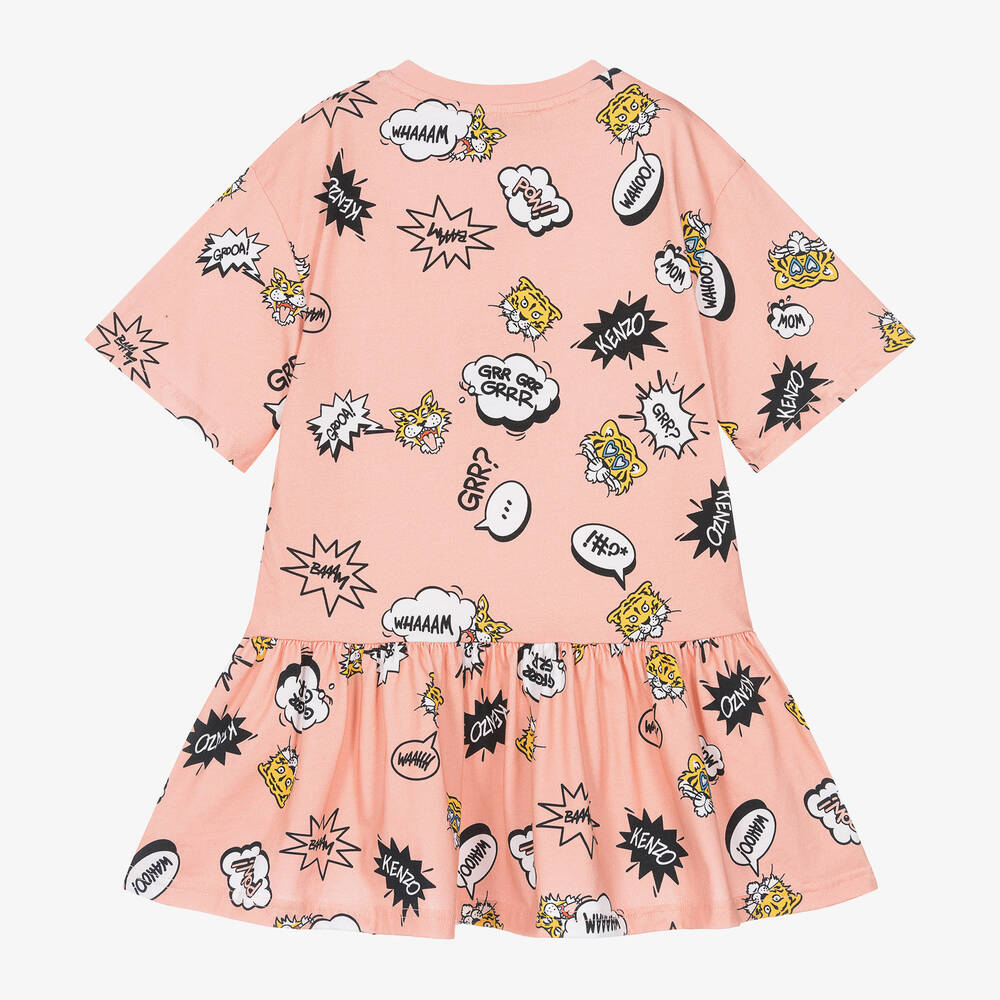 KENZO KIDS-Girls Pink Cotton Tiger Graphic Dress | Childrensalon Outlet