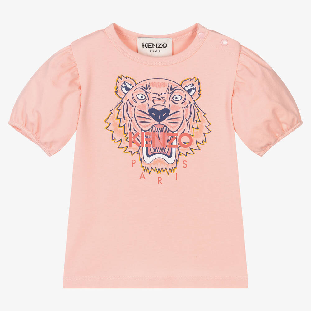 KENZO KIDS - Girls Pink Cotton Tiger T-Shirt | Childrensalon