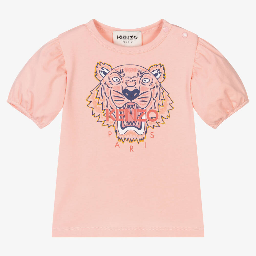 KENZO KIDS - Розовая хлопковая футболка с тигром | Childrensalon