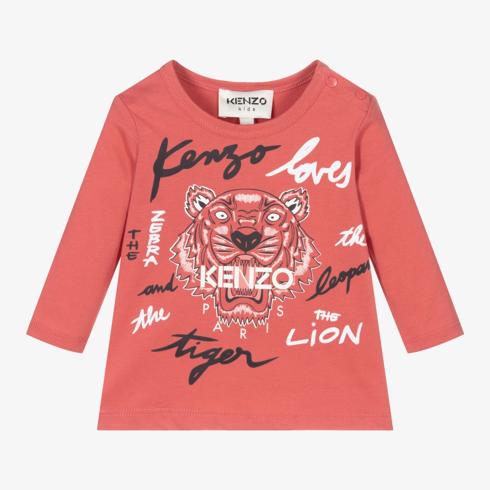 KENZO KIDS - Girls Pink Cotton Tiger Top | Childrensalon