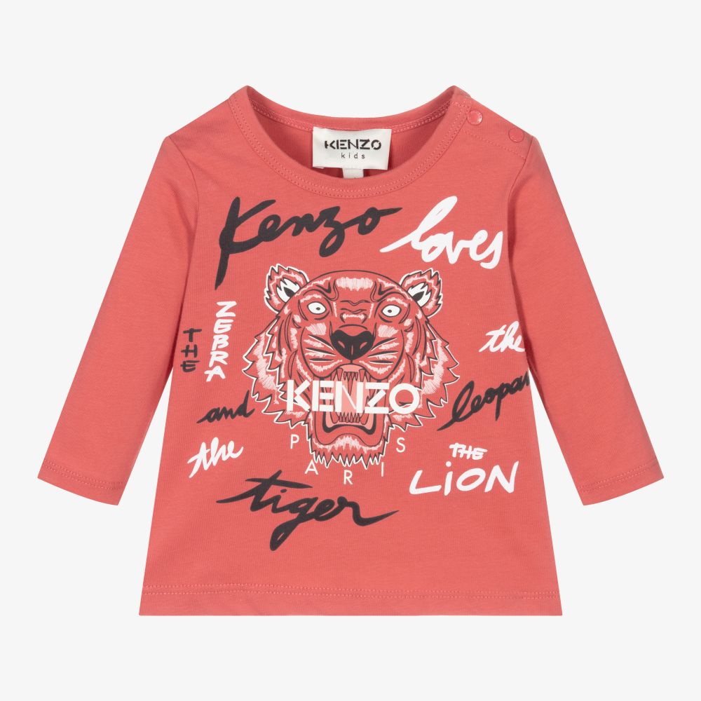 KENZO KIDS - Розовый хлопковый топ с тигром для девочек | Childrensalon