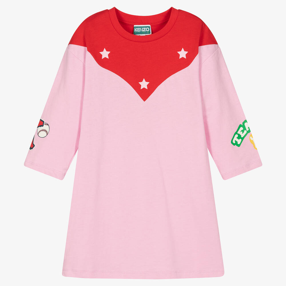 KENZO KIDS - Розовое хлопковое платье варсити для девочек | Childrensalon