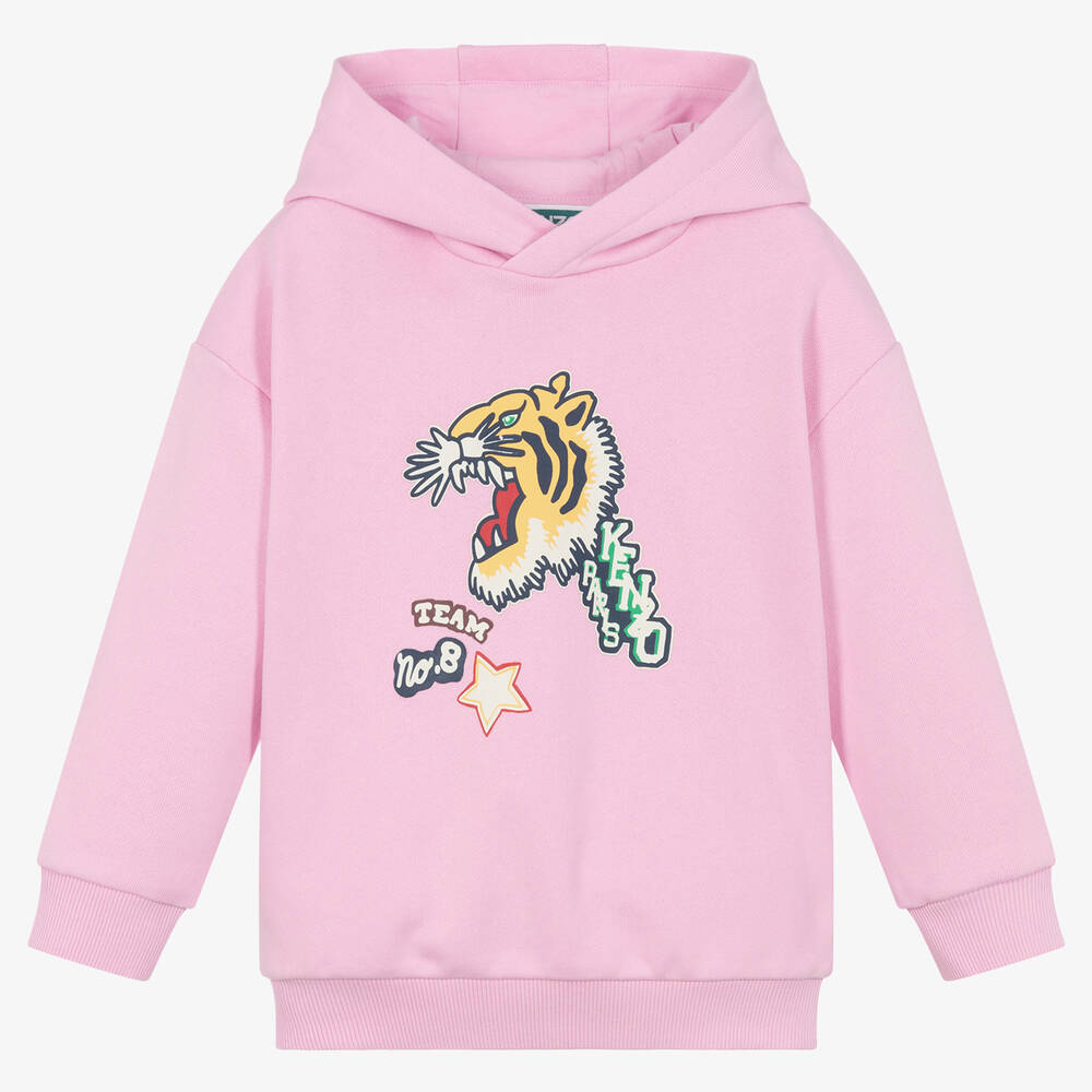 KENZO KIDS - Girls Pink Cotton Varsity Tiger Hoodie | Childrensalon