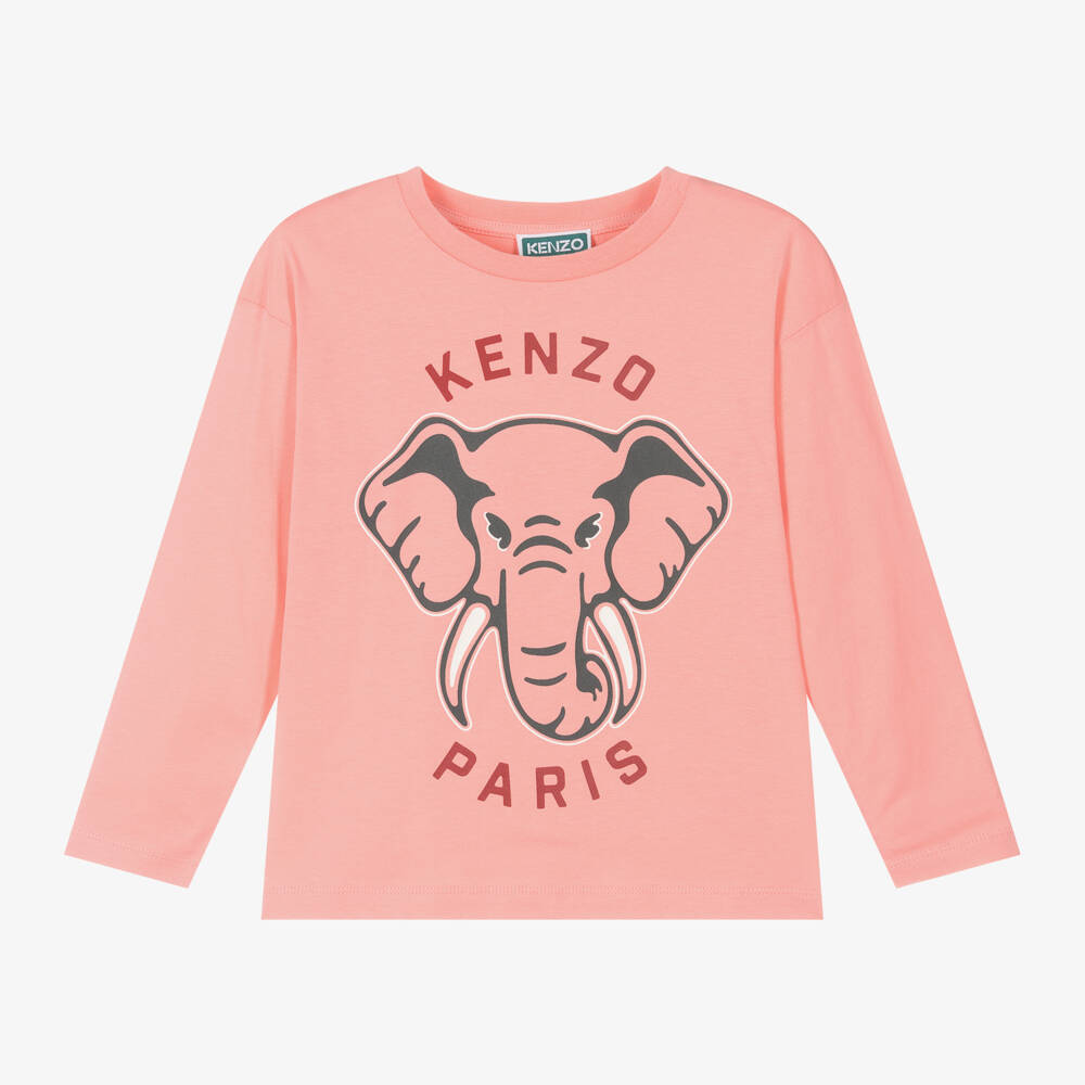 KENZO KIDS-توب بطبعة فيل قطن عضوي لون زهري للبنات | Childrensalon Outlet