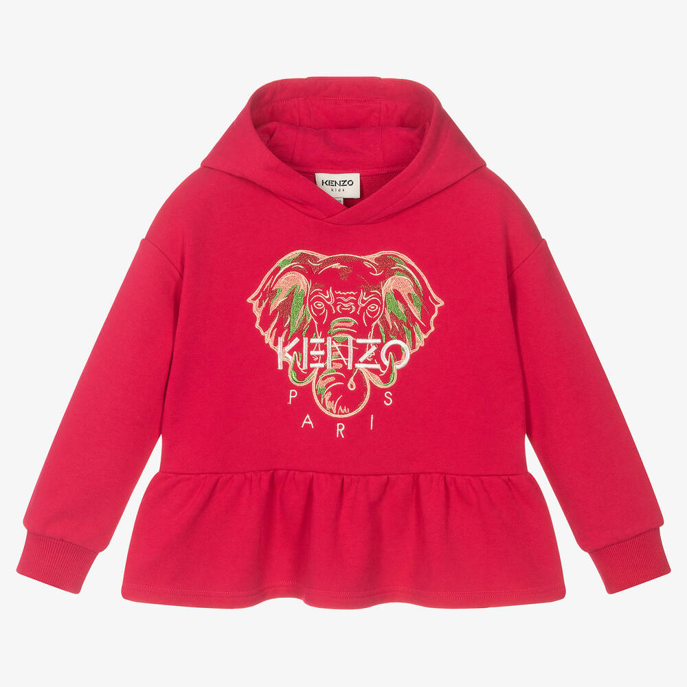 KENZO KIDS - Girls Pink Elephant Hooded Sweatshirt | Childrensalon