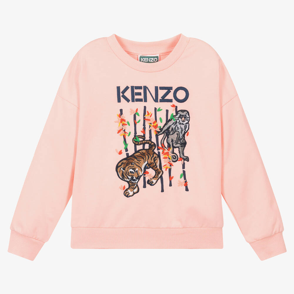 KENZO KIDS - Girls Pink Embroidered Logo Sweatshirt | Childrensalon