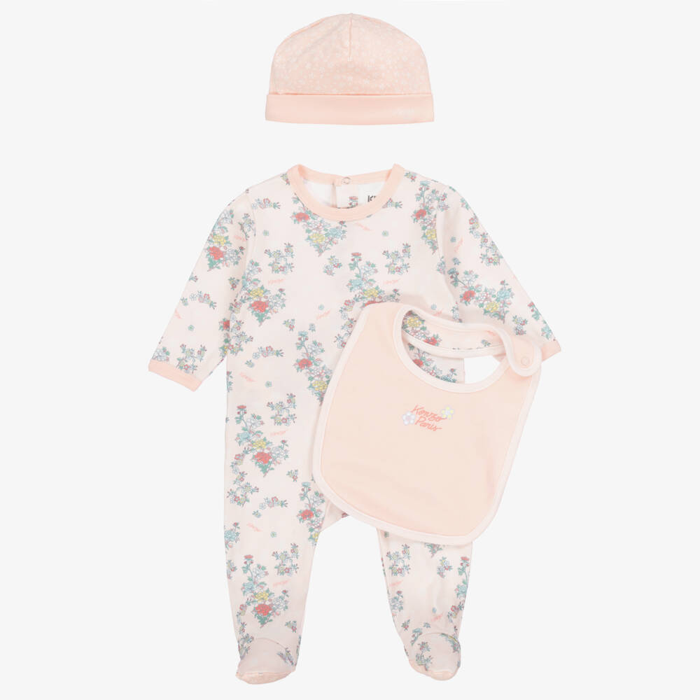 KENZO KIDS-Girls Pink Floral Cotton Ensemble | Childrensalon Outlet
