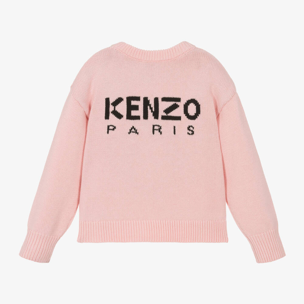 KENZO KIDS - Girls Pink Floral Knit Jumper | Childrensalon