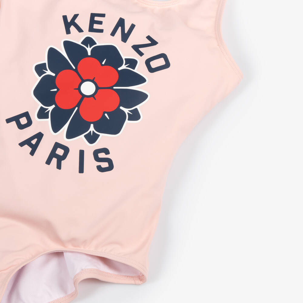 KENZO KIDS-Girls Pink Floral Logo Swimsuit | Childrensalon Outlet