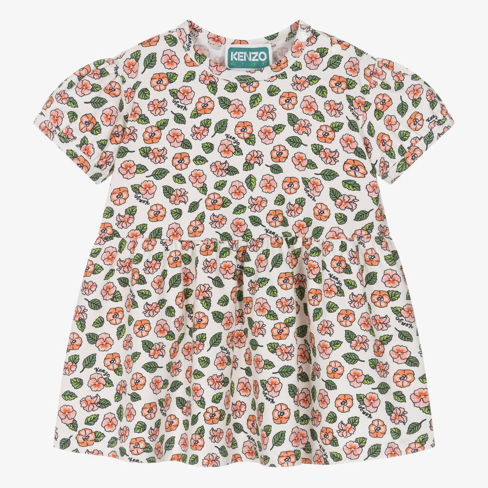 KENZO KIDS-Girls Pink Floral Print Cotton Dress | Childrensalon Outlet