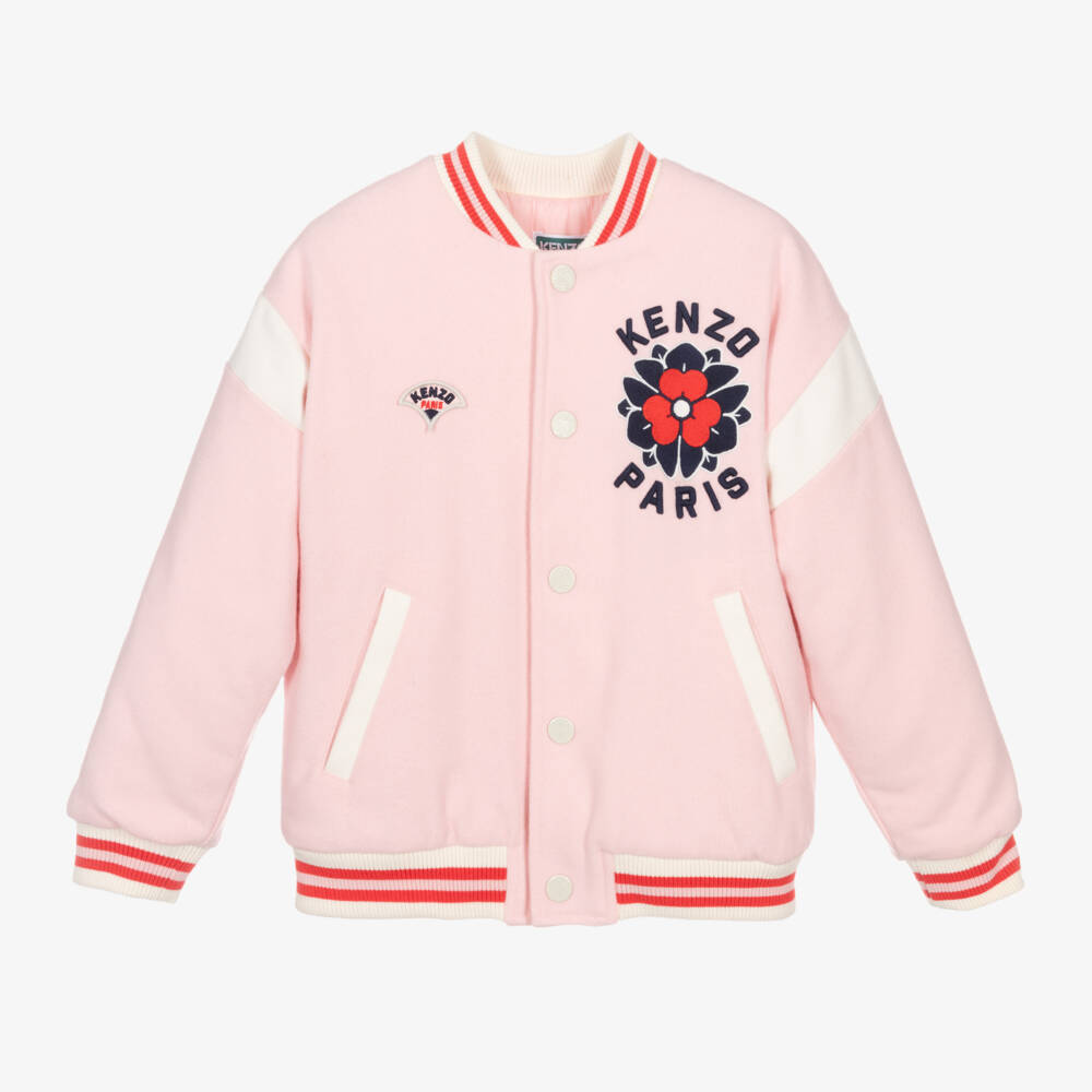 KENZO KIDS-Girls Pink Floral Wool Bomber | Childrensalon Outlet