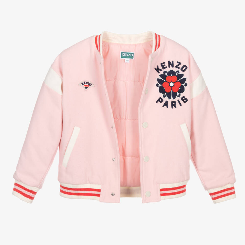 KENZO KIDS-Girls Pink Floral Wool Bomber | Childrensalon Outlet