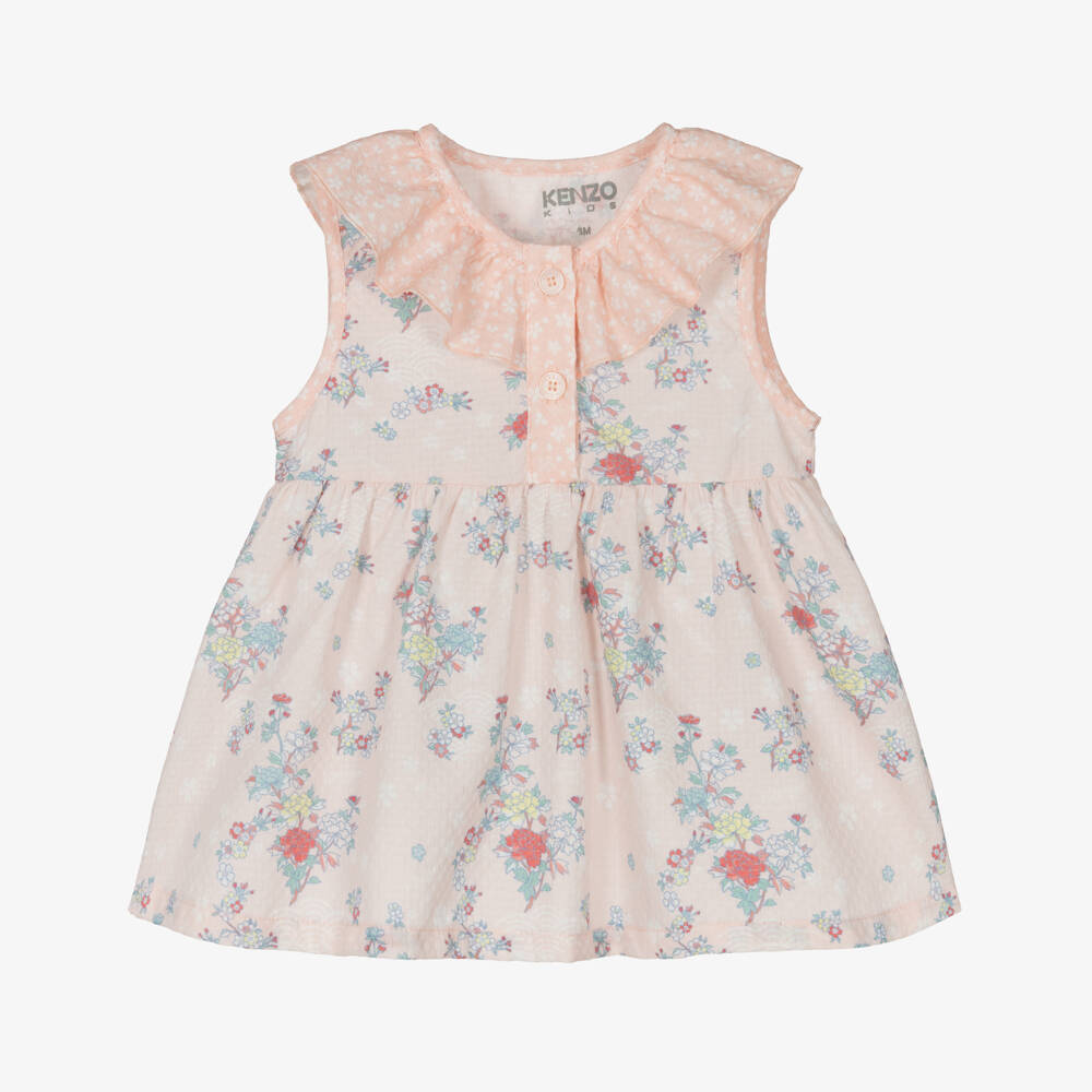 KENZO KIDS-Girls Pink Frilled Cotton Dress | Childrensalon Outlet