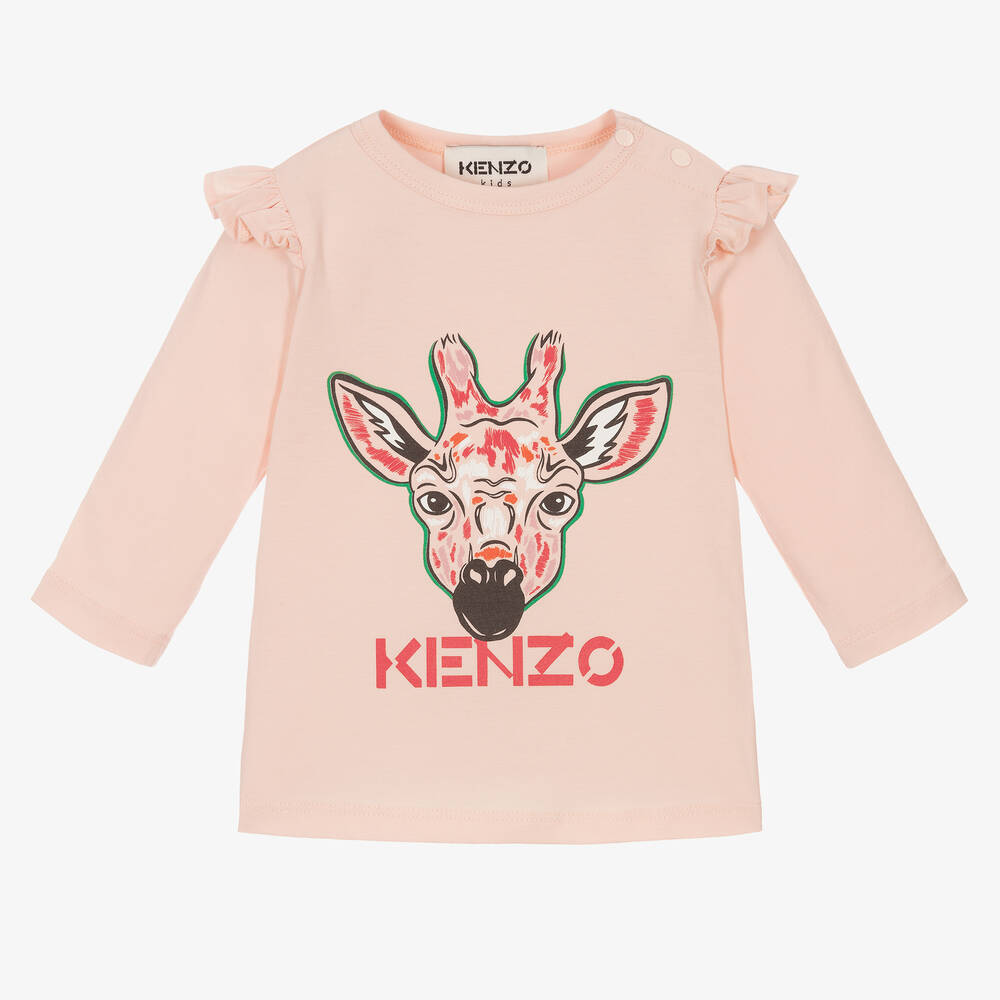 KENZO KIDS - توب قطن جيرسي لون زهري للبنات  | Childrensalon