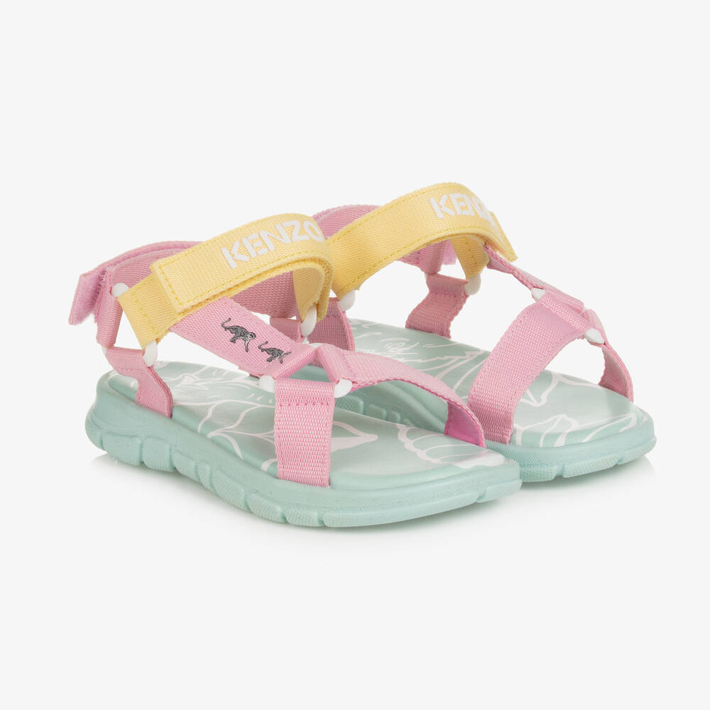 KENZO KIDS - Girls Pink & Green Velcro Sandals | Childrensalon