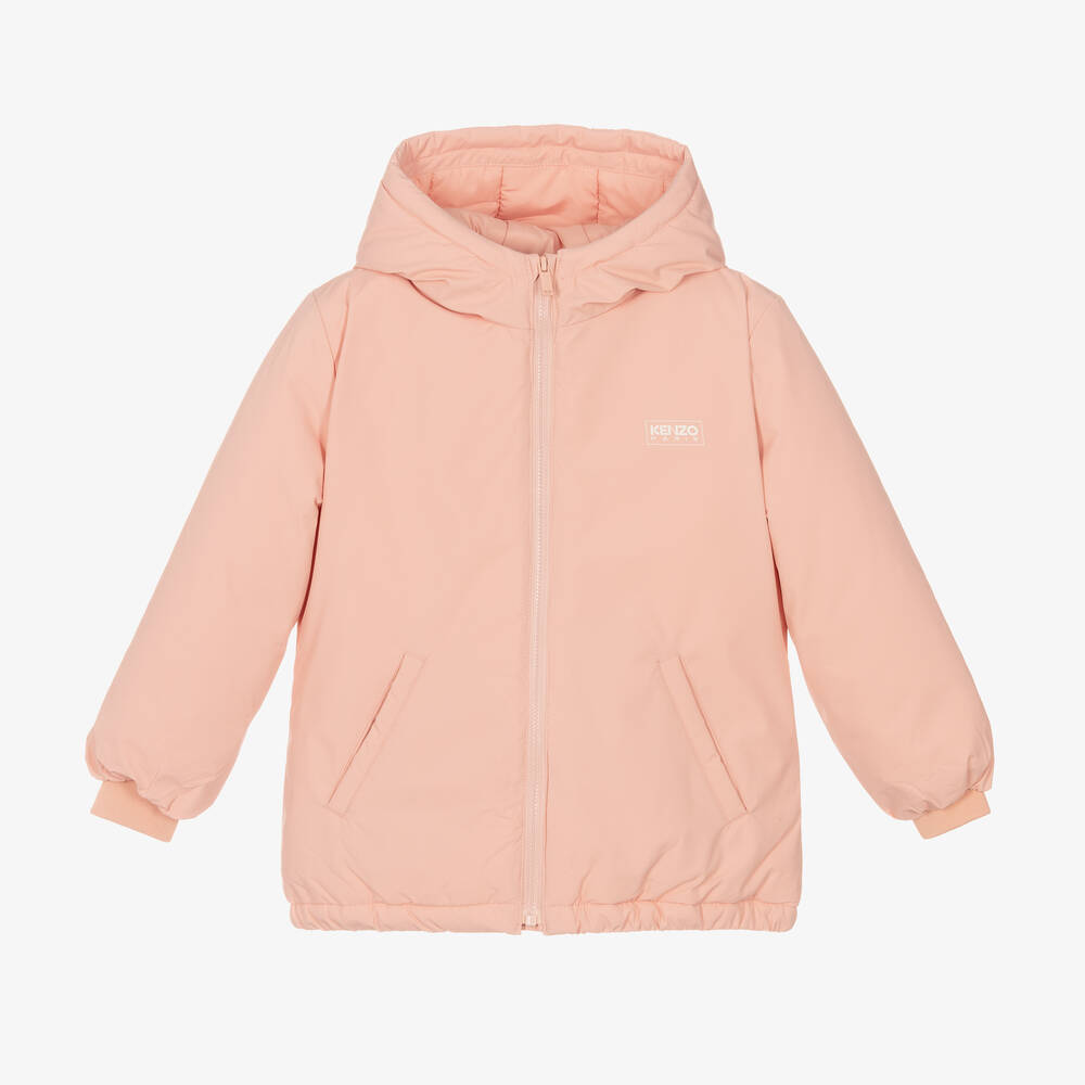 KENZO KIDS - Girls Pink Hooded Coat | Childrensalon