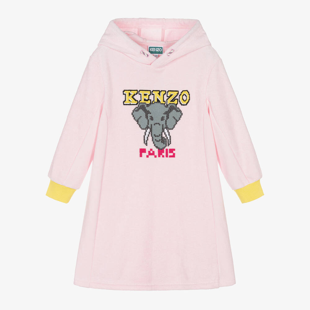 KENZO KIDS - Rosa Kapuzenkleid mit Elefant | Childrensalon