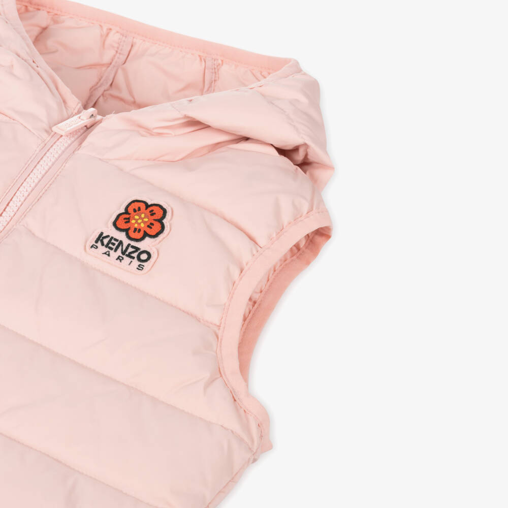 KENZO KIDS-Girls Pink Hooded Puffer Vest | Childrensalon Outlet
