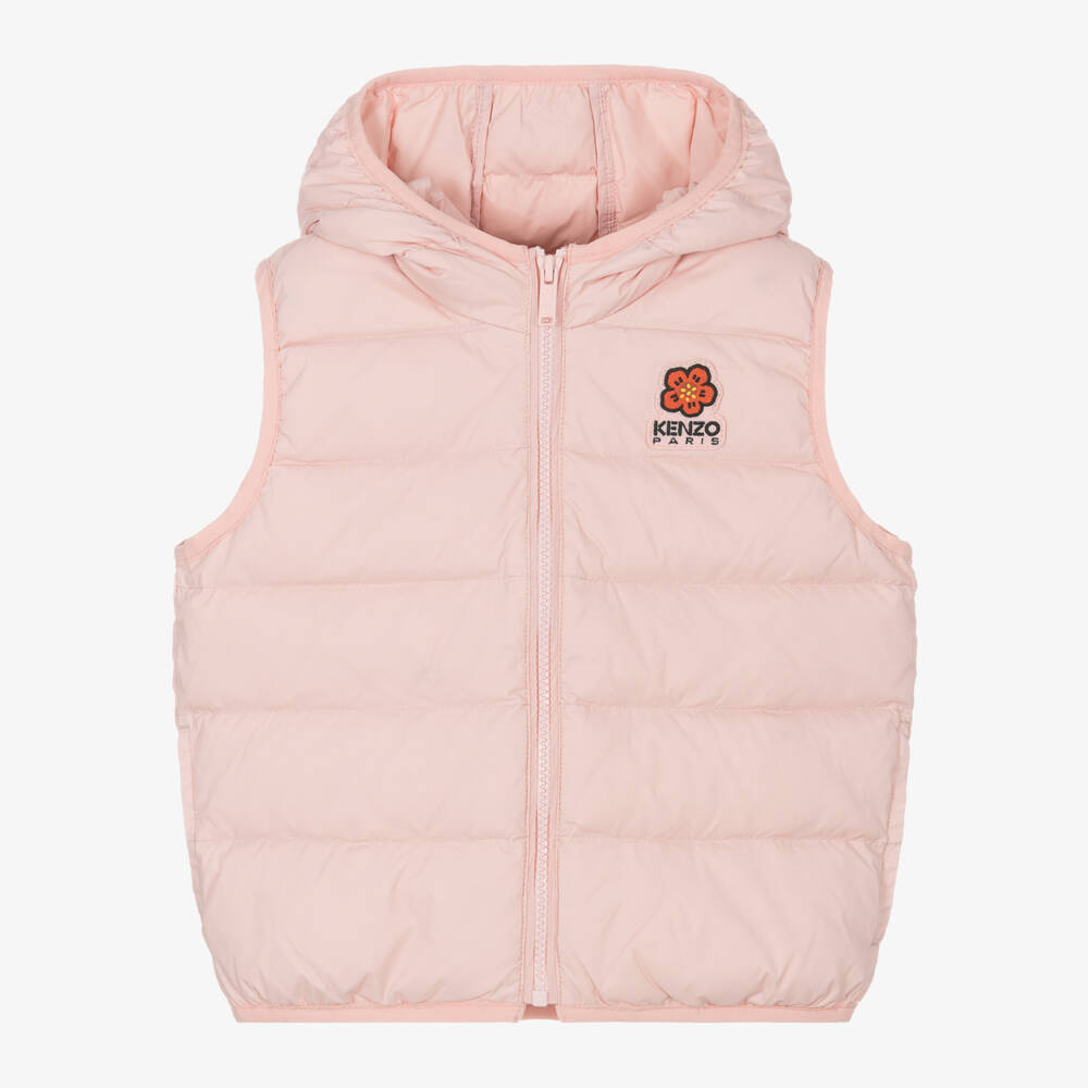 KENZO KIDS-Girls Pink Hooded Puffer Vest | Childrensalon Outlet