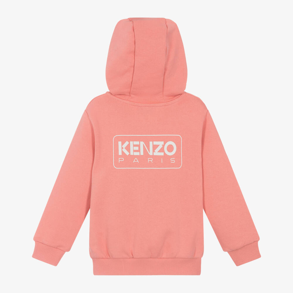 KENZO KIDS-Girls Pink Hooded Zip-Up Sweatshirt | Childrensalon Outlet