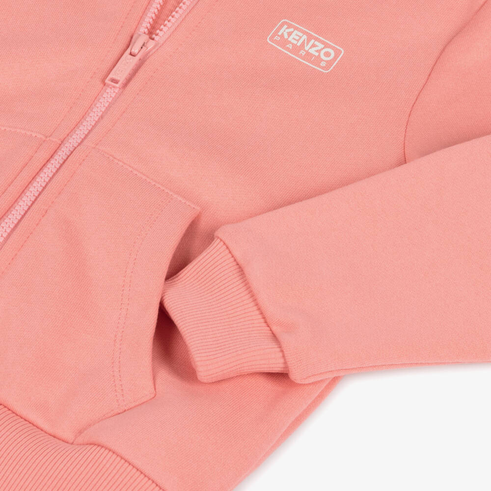 KENZO KIDS-Girls Pink Hooded Zip-Up Sweatshirt | Childrensalon Outlet