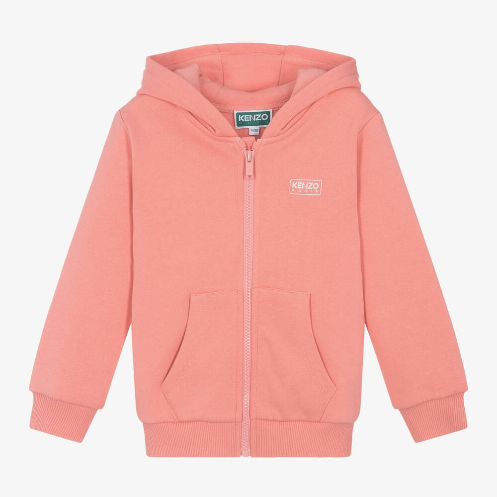 KENZO KIDS-Girls Pink Hooded Zip-Up Sweatshirt | Childrensalon Outlet