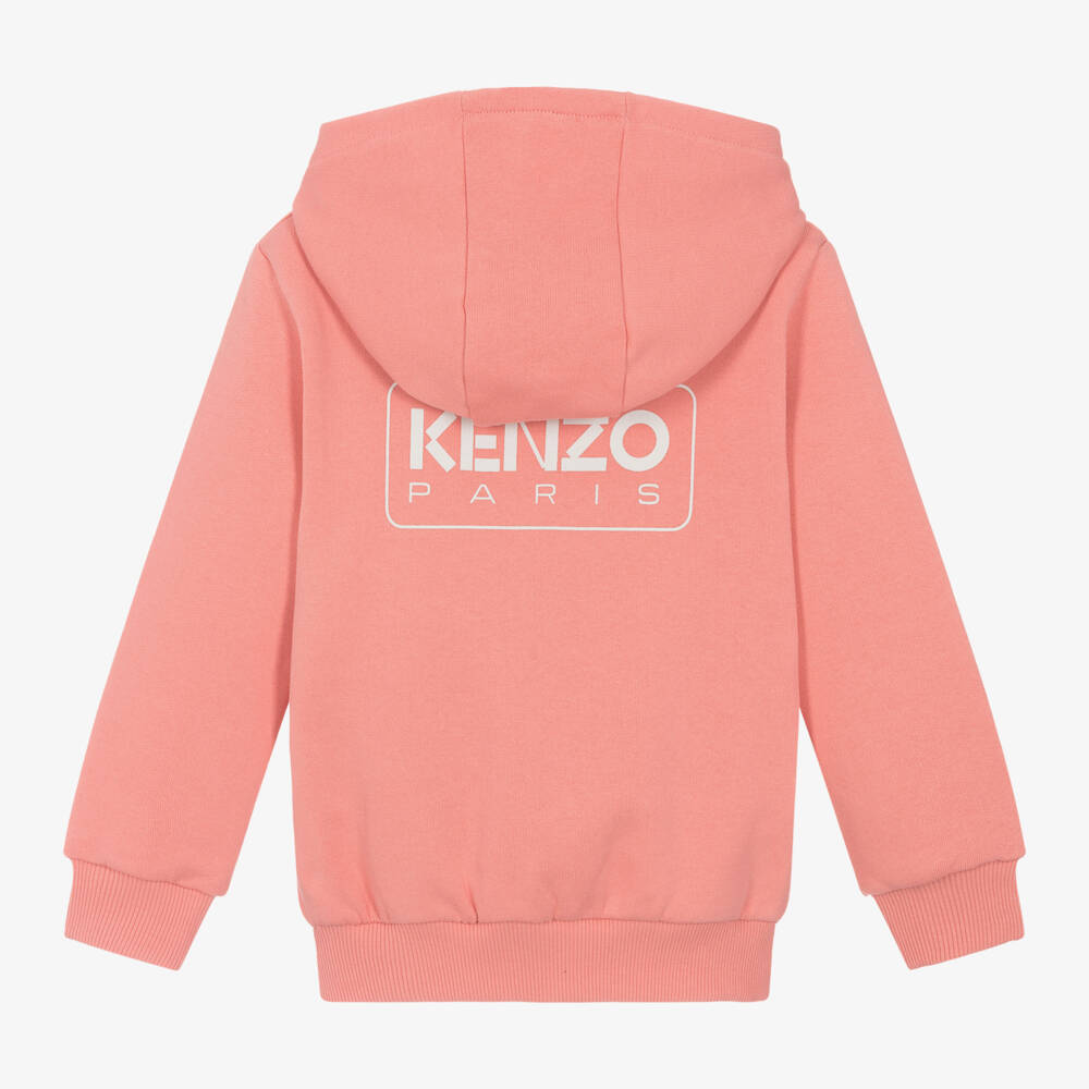 KENZO KIDS-Girls Pink Hooded Zip-Up Sweatshirt | Childrensalon Outlet