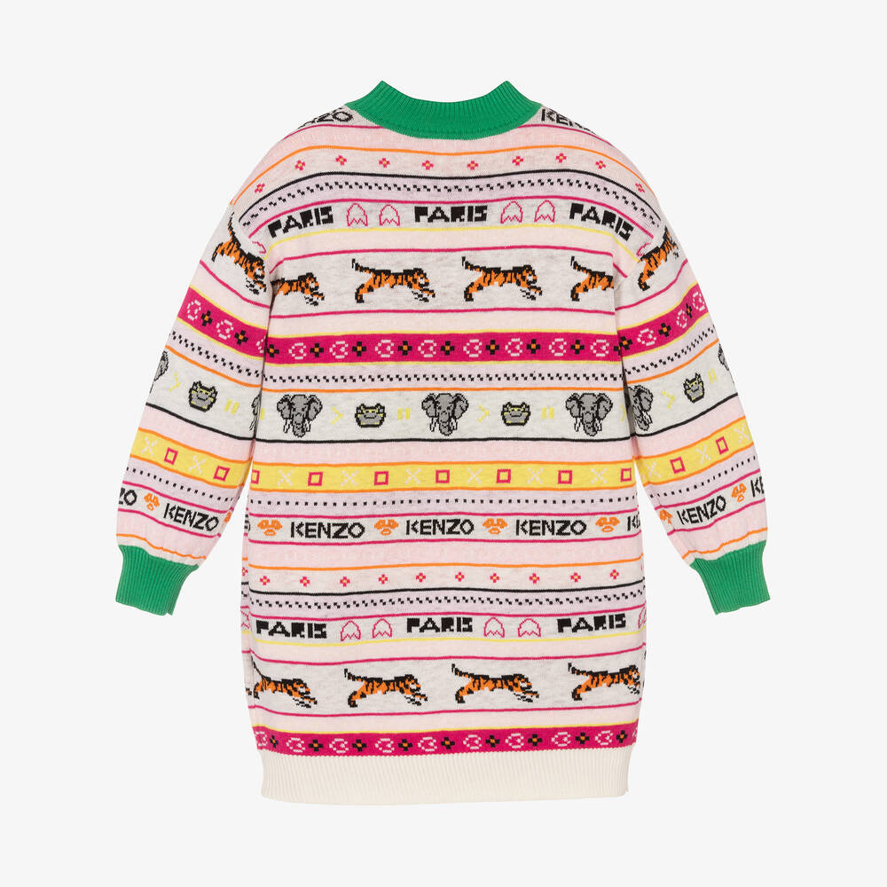 KENZO KIDS-فستان بلوفر مزيج جاكارد محبوك لون زهري | Childrensalon Outlet