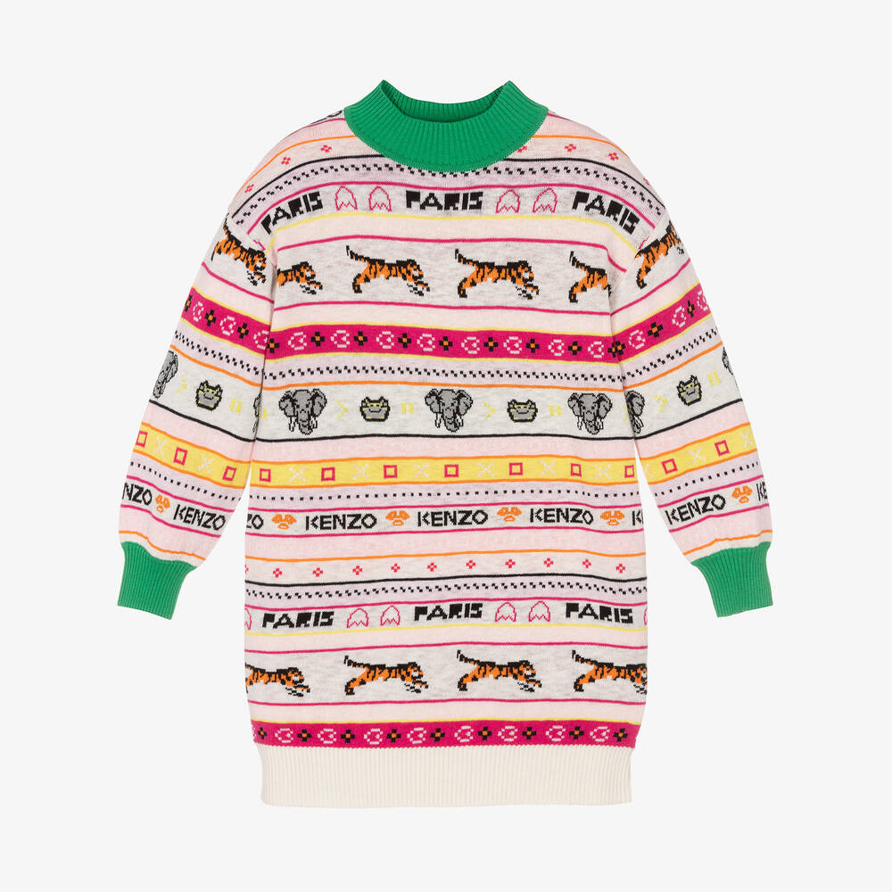KENZO KIDS - Girls Pink Jacquard Knit Sweater Dress | Childrensalon