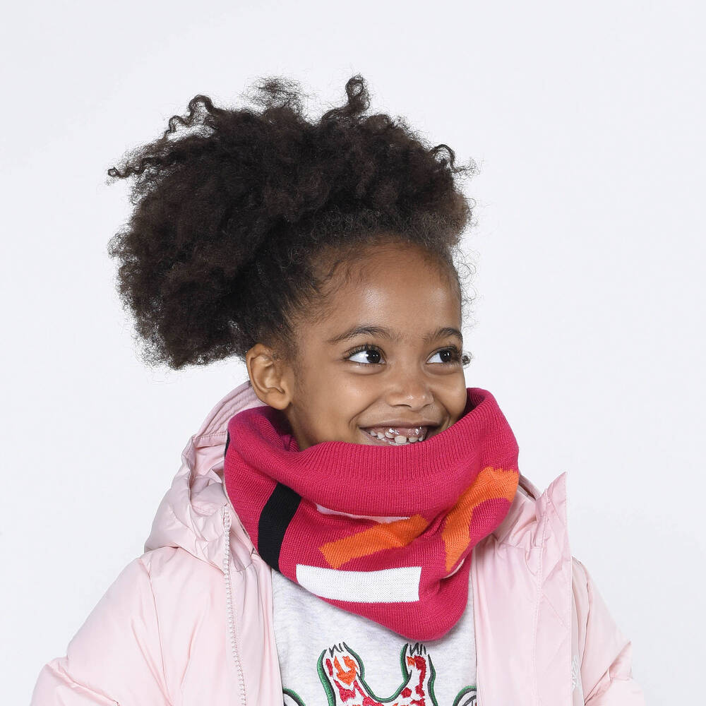 KENZO KIDS-Girls Pink Knitted Logo Snood | Childrensalon Outlet