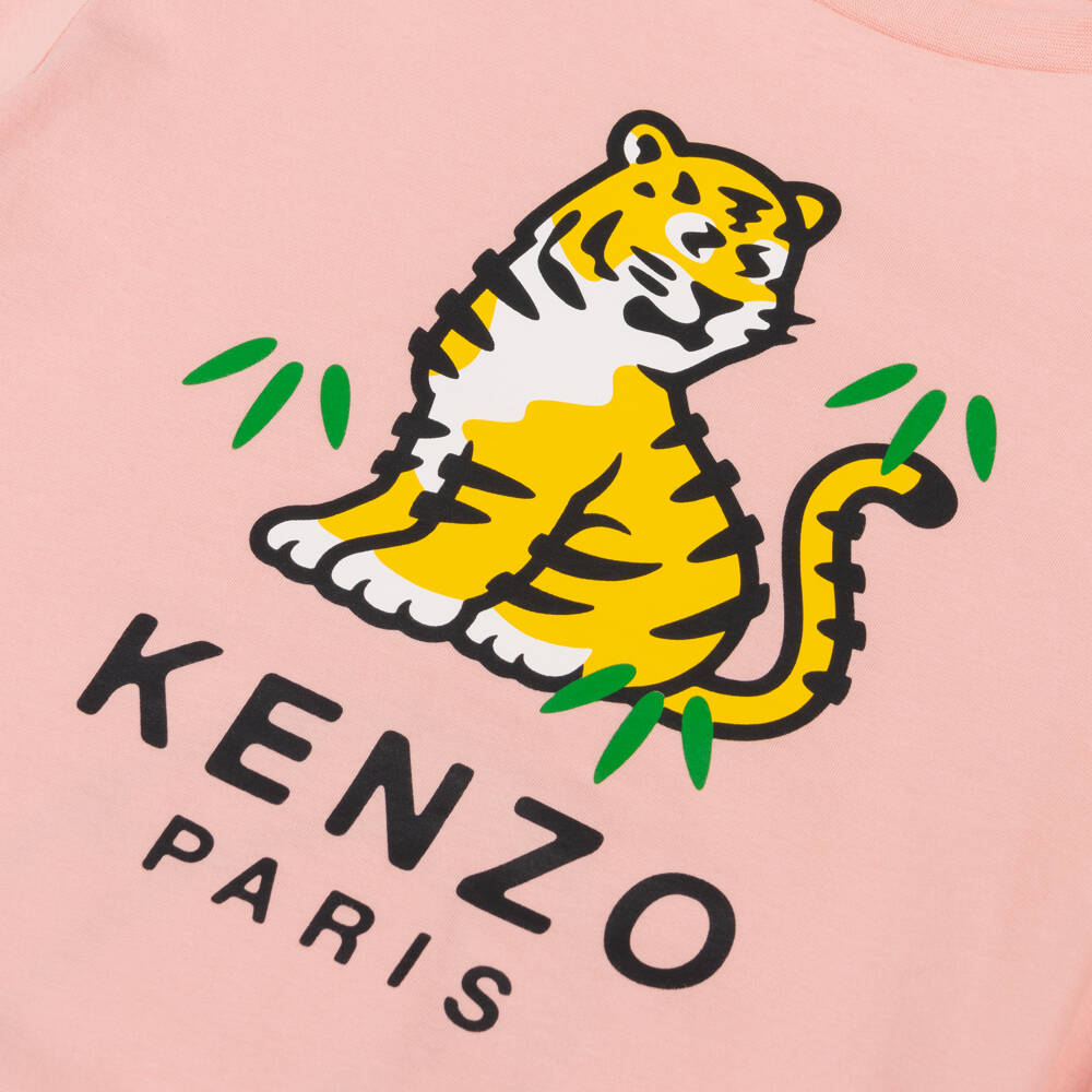 KENZO KIDS-Girls Pink Kotora Tiger Organic Cotton T-Shirt | Childrensalon Outlet