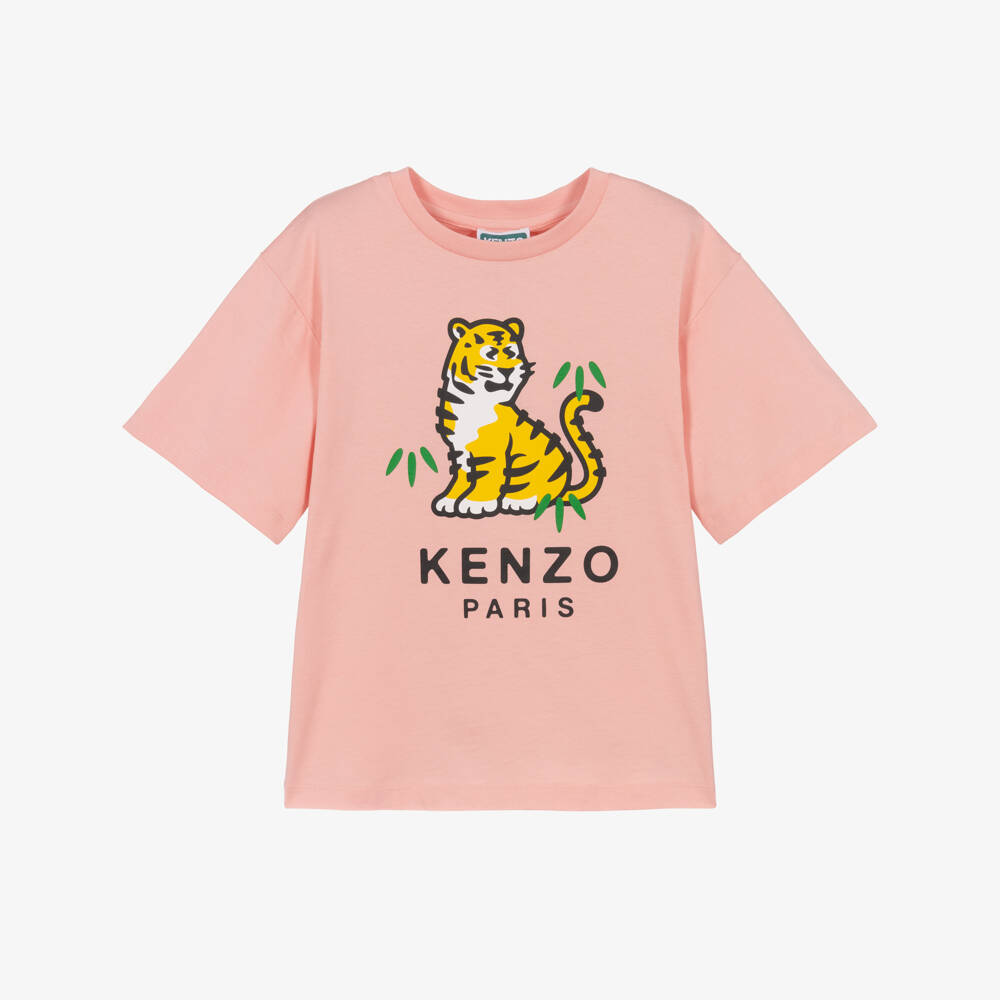 KENZO KIDS-Girls Pink Kotora Tiger Organic Cotton T-Shirt | Childrensalon Outlet