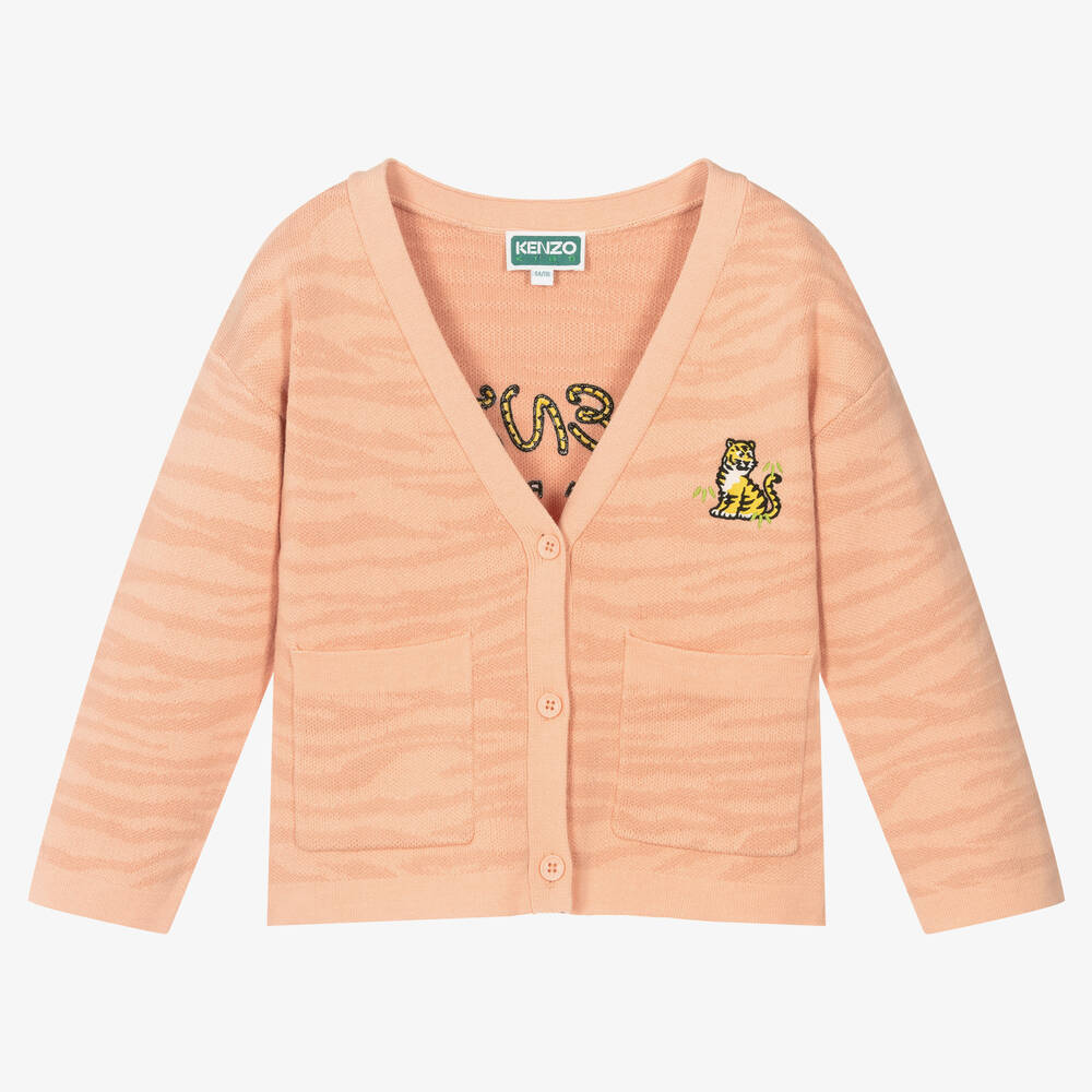 KENZO KIDS - Розовый кардиган в полоску с тигром | Childrensalon