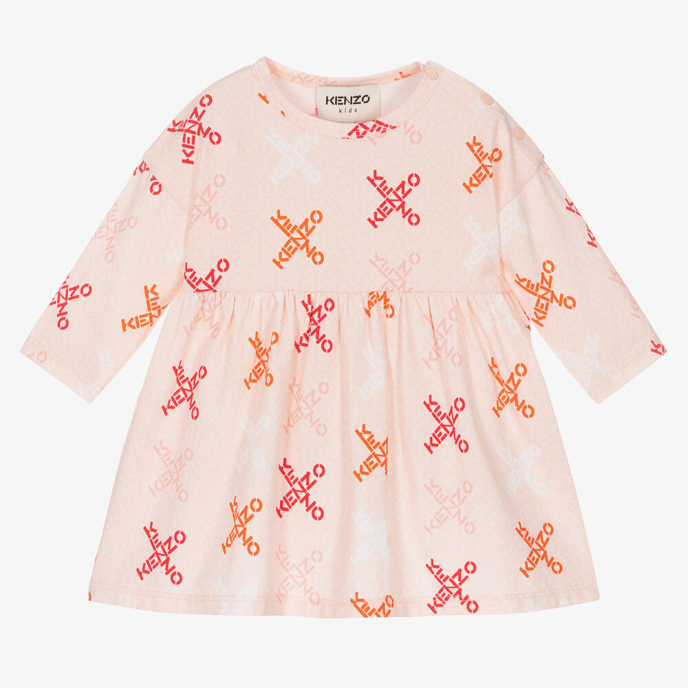 KENZO KIDS - Girls Pink Logo Cotton Dress | Childrensalon