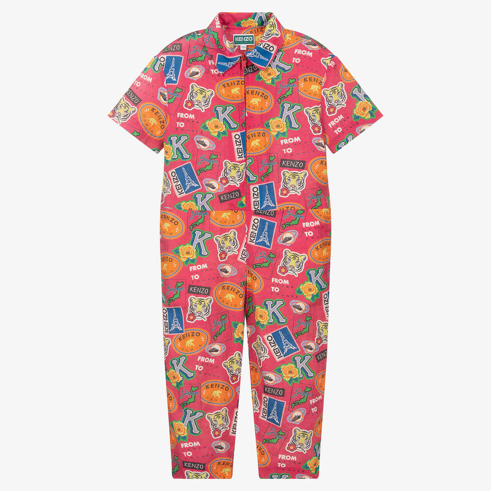 KENZO KIDS - Girls Pink Logo Jumpsuit | Childrensalon