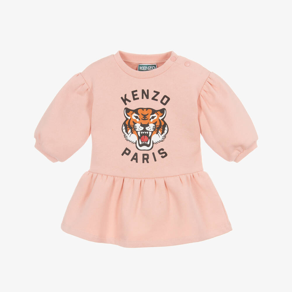 KENZO KIDS-Girls Pink Lucky Tiger Cotton Jersey Dress | Childrensalon Outlet