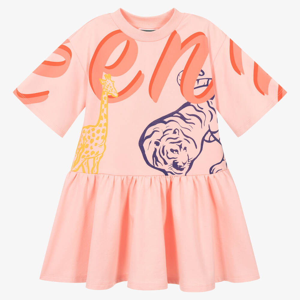 KENZO KIDS - Girls Pink Multi-Iconics Cotton Dress | Childrensalon