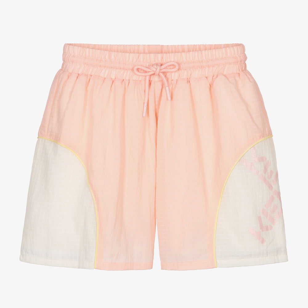 KENZO KIDS - Girls Pink Nylon Logo Shorts | Childrensalon