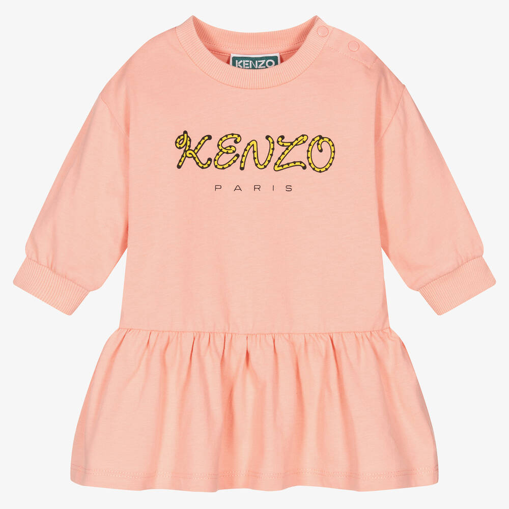 KENZO KIDS - Розовое платье из органического хлопка с хвостом тигра | Childrensalon