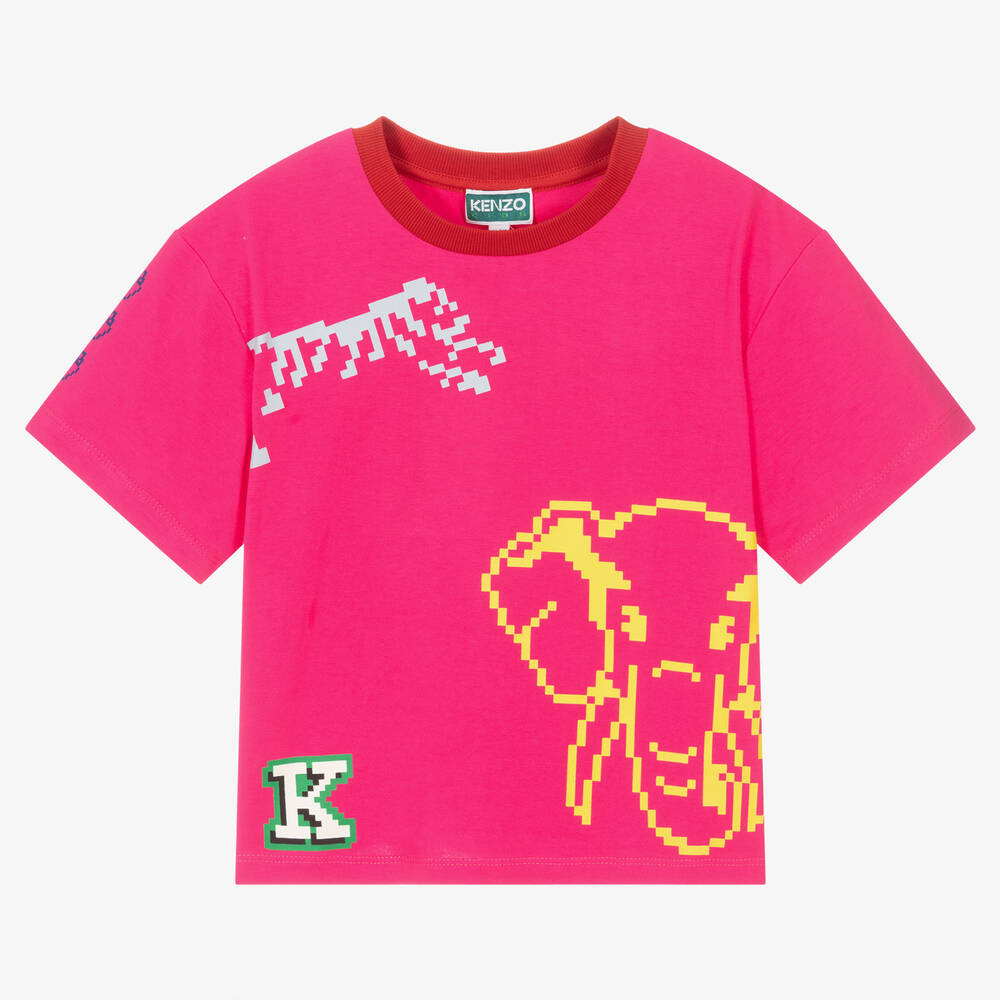 KENZO KIDS Girls Pink Pixelated Jungle Animal T Shirt