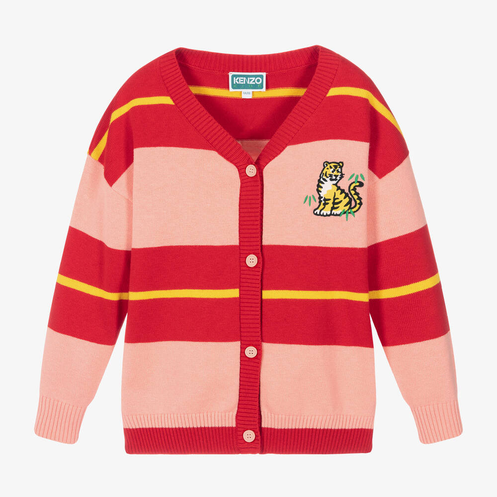 KENZO KIDS - Girls Pink & Red Cotton KOTORA Cardigan | Childrensalon