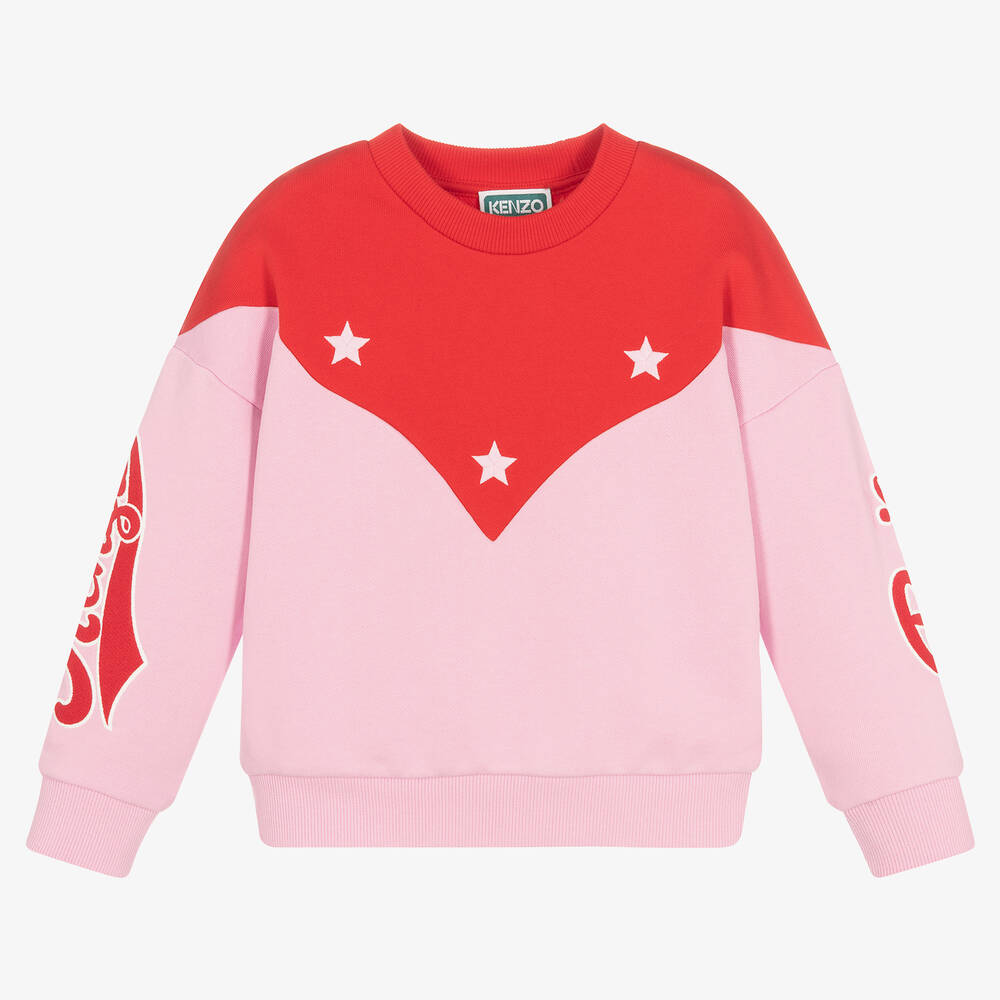 KENZO KIDS - Розово-красный свитшот с вышивкой для девочек | Childrensalon