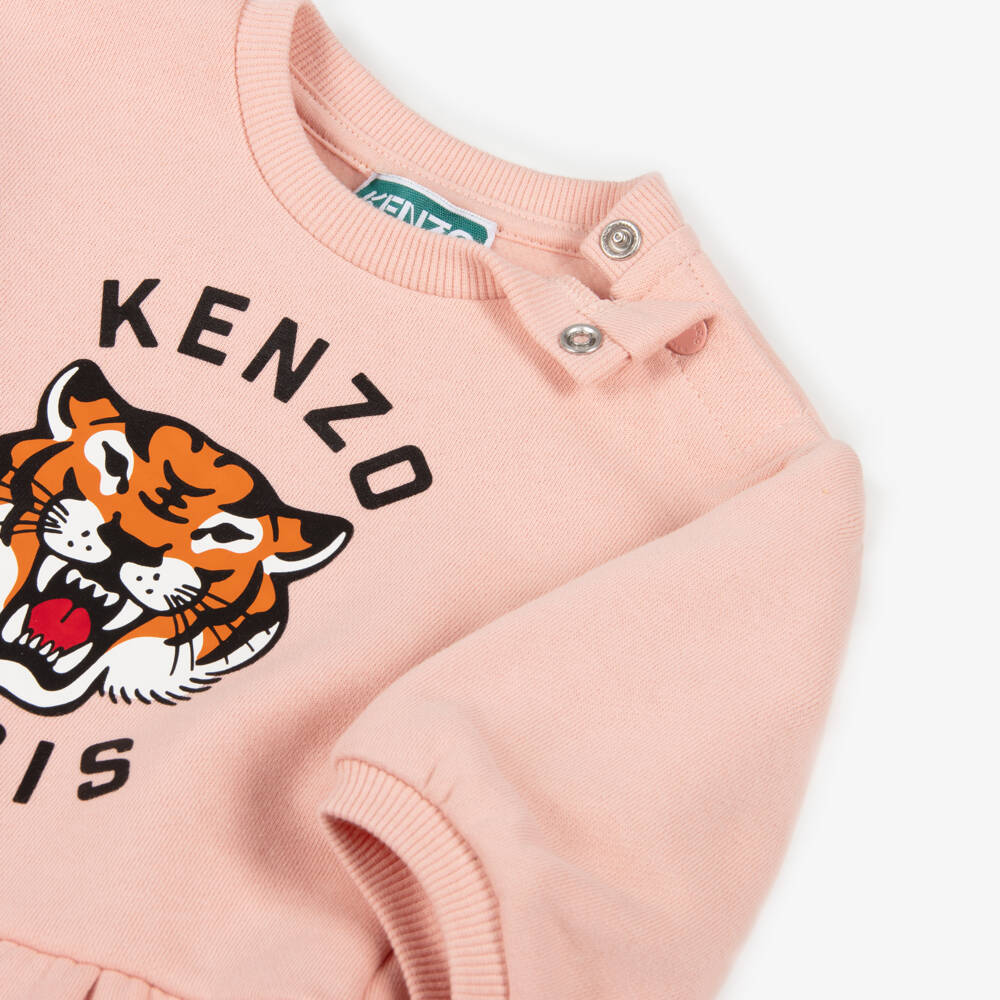 KENZO KIDS-Платье из хлопка с тигром для девочек розовое | Childrensalon Outlet