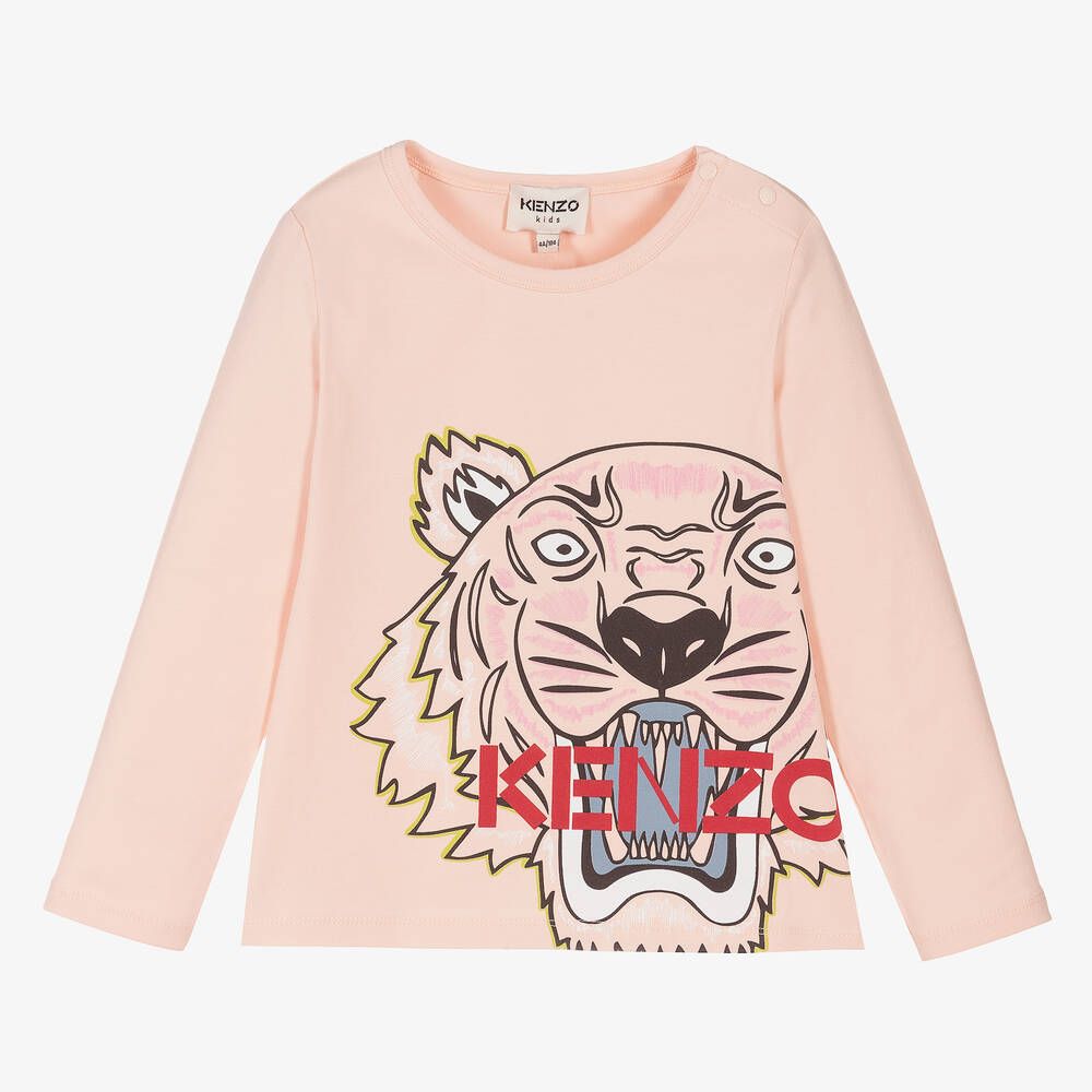 KENZO KIDS - Girls Pink Tiger Cotton Top | Childrensalon